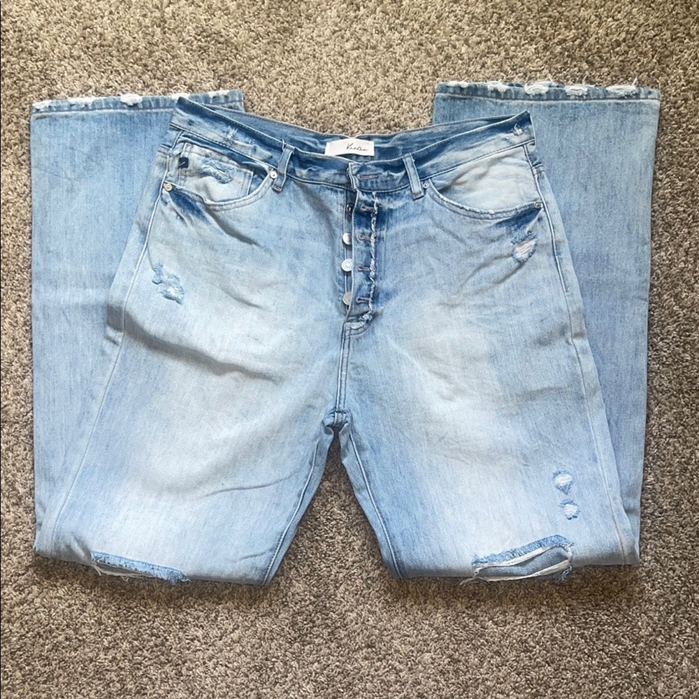 KanCan Light Blue Wide Leg Distressed Jeans GUC